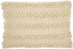 14" X 20" Cream Lumbar Throw Pillow with Pompoms And Texture
