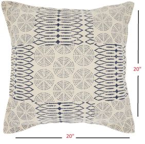 20" Indigo And Ivory Geometric Cotton Throw Pillow