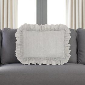 16" X 24" Gray Pillow With Ruffled Edges