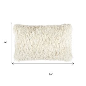 14" X 24" Long Ivory Shag Throw Pillow