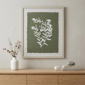 Moss Green and White Botanical Flowers 3 Wall Art