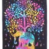 80" X 56" Black Pink And Yellow Elephant Mandala Cotton Hanging Tapestry