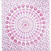 80" X 56" Pink And White Mandala Cotton Hanging Tapestry