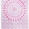 80" X 56" Pink And White Mandala Cotton Hanging Tapestry