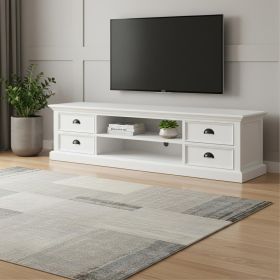 71" White Solid Wood Enclosed and Open Storage TV Stand