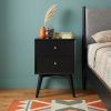 26" Black Solid Wood Two Drawer Nightstand