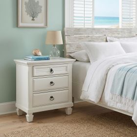 28" White Wood Three Drawer Nightstand