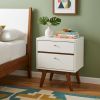 26" White Two Drawer Wood Nightstand