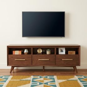 64" Brown Mahogany Solid Wood Open Shelving TV Stand