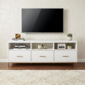 64" White Mahogany Solid Wood Open Shelving TV Stand