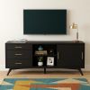 64" Black Mahogany Solid Wood Enclosed and Open Storage TV Stand