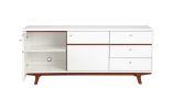 65" White Mahogany Solids And Veneer Cabinet Enclosed Storage TV Stand