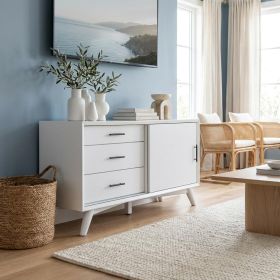 50" White Solid Wood Cabinet Enclosed Storage TV Stand