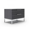 22" Gray Two Drawers Solid Wood Nightstand