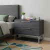 22" Gray Two Drawers Solid Wood Nightstand