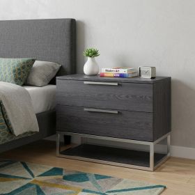 22" Gray Two Drawers Solid Wood Nightstand