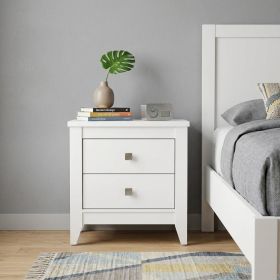 24" White Wood Two Drawer Nightstand