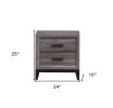 25" Gray Wood Two Drawer Nightstand
