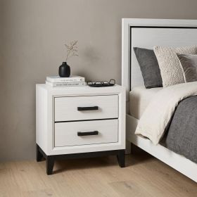 25" White Wood Two Drawer Nightstand