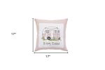 17" Pink And White Easter Bunny Plaid Throw Pillow with Embroidery