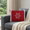 14" X 20" Red Zippered Cotton Blend Christmas Snowflakes Throw Pillow With Embroidery