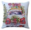 20" X 20" Green And Red Zippered Handmade Cotton Blend Christmas Holiday Van Throw Pillow With Pom Poms