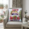 20" X 20" Green And Red Zippered Handmade Cotton Blend Christmas Holiday Van Throw Pillow With Pom Poms