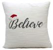 20" X 20" White Cotton Blend Believe Christmas Throw Pillow