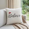 20" X 20" White Cotton Blend Believe Christmas Throw Pillow