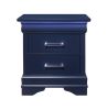 24" Blue Wood Lighted Two Drawer Nightstand