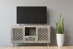 55" Gray Solid Wood Cabinet Enclosed Storage Worn TV Stand