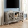 55" Gray Solid Wood Cabinet Enclosed Storage Worn TV Stand