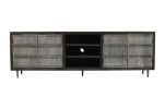 92" Dark Brown Carved Geometric Distressed Solid Wood Enclosed and Open Storage TV Stand