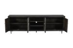 92" Dark Brown Carved Geometric Distressed Solid Wood Enclosed and Open Storage TV Stand