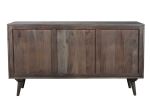 55" Dark Gray Carved Geometric Distressed Solid Wood Enclosed and Open Storage TV Stand