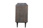 55" Dark Gray Carved Geometric Distressed Solid Wood Enclosed and Open Storage TV Stand