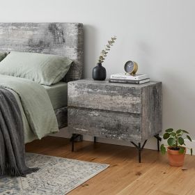 21" Gray Iron and Wood Two Drawer Nightstand