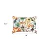 14" X 20" Ivory And Orange Pumpkins Cotton Throw Pillow with Embroidery
