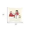 20" Ivory And Red Cotton Christmas Snowman Throw Pillow with Applique Embroidery And Pom Poms