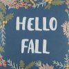 18" Blue And Ivory Hello Fall Cotton Throw Pillow with Embroidery