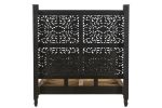 Black Carved Floral Distressed Solid Wood Queen Bed Frame