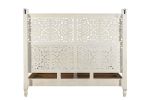 White Carved Floral Distressed Solid Wood King Bed Frame