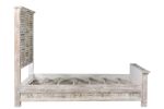 White Carved Geometric Distressed Reclaimed Wood Queen Bed Frame