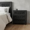 30" Black Solid Wood Distressed Three Drawer Nightstand