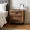 30" Dark Brown Solid Wood Distressed Three Drawer Nightstand