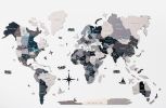 24" X 39" Black Gray and White Wood World Map Hanging Dimensional Sculpture