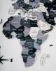 24" X 39" Black Gray and White Wood World Map Hanging Dimensional Sculpture