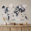 24" X 39" Black Gray and White Wood World Map Hanging Dimensional Sculpture
