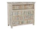 50" White Distressed Reclaimed Wood Open And Enclosed Storage Entertainment Center