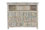 50" White Distressed Reclaimed Wood Open And Enclosed Storage Entertainment Center